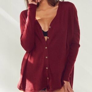 Out from Under UO Plum Jojo‎ Oversized Essential Thermal Button Down Cardigan S